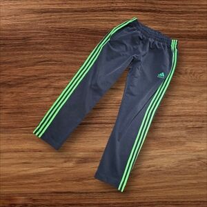 Adidas Charcoal Joggers Sweatpants with Neon Green Stripes